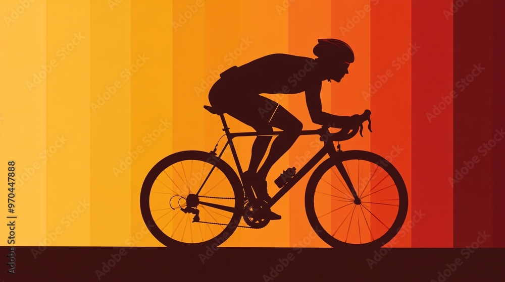 Aufkleber Cyclist silhouette pedaling at high speed with motion blur and glowing trail effects capturing the intensity of the race Large space for text in center Stock photo with copy space