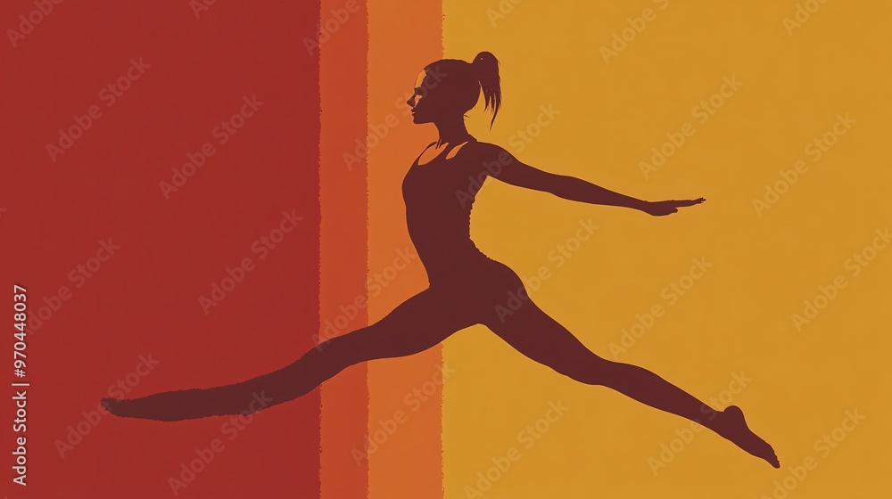 Wall mural gymnast silhouette balancing on a beam with elegant lines and glowing effects showcasing grace and c