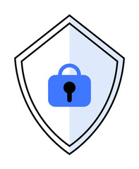 Shield with blue lock. Ideal for data security, protection, cyber safety, privacy, and encryption topics. Simple modern style.