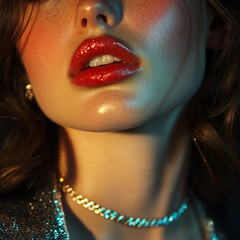 Close up on woman's lips.