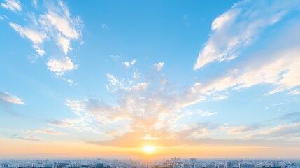 Bright sunrise over a cityscape, representing the dawn of a new era