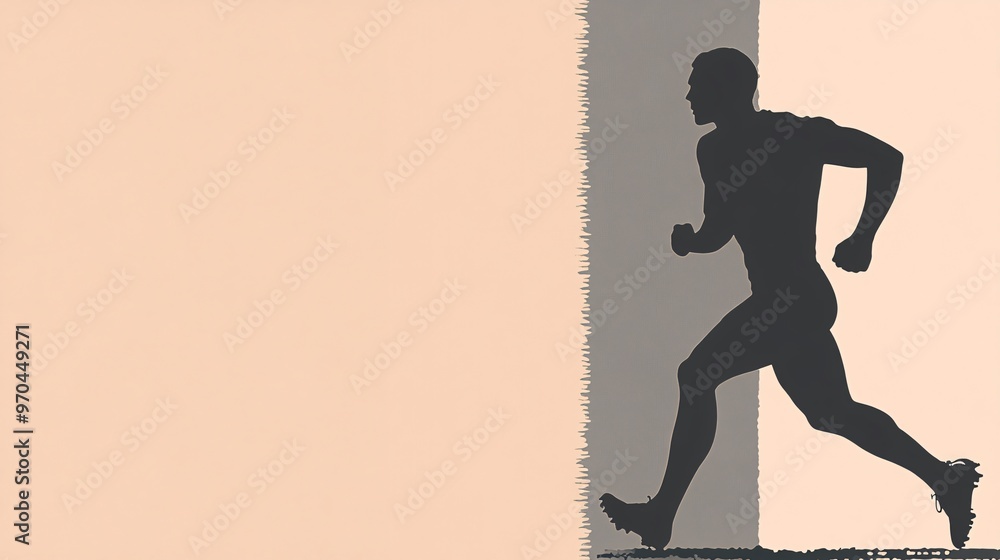 Poster Football player silhouette charging through the field with intense speed lines symbolizing strength and determination Large space for text in center Stock photo with copy space