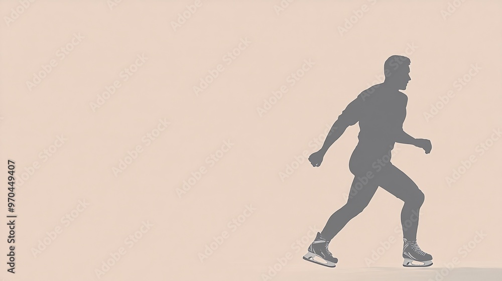 Leinwandbilder Hockey player silhouette skating rapidly forward with sharp motion lines and icy effects symbolizing speed and precision Large space for text in center Stock photo with copy space
