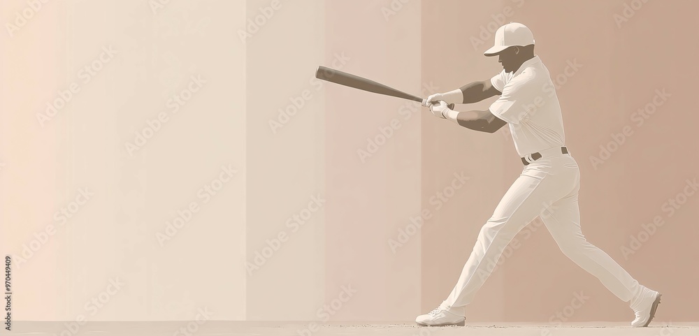 Poster Baseball player silhouette swinging a bat with a glowing ball in motion capturing precision power and intensity in the moment Large space for text in center Stock photo with copy space