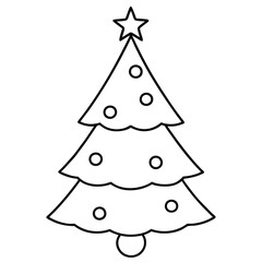 Silhouette Line Art Christmas Tree Vector.