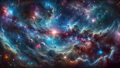 Naklejka premium Abstract universe background show multi dimension of space and stars light inside nebula galaxy in astronomy and science concept.