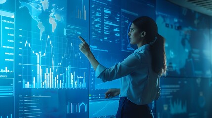 Businesswoman Presenting Data Insights, Insights, Data, Businesswoman, Plain Background