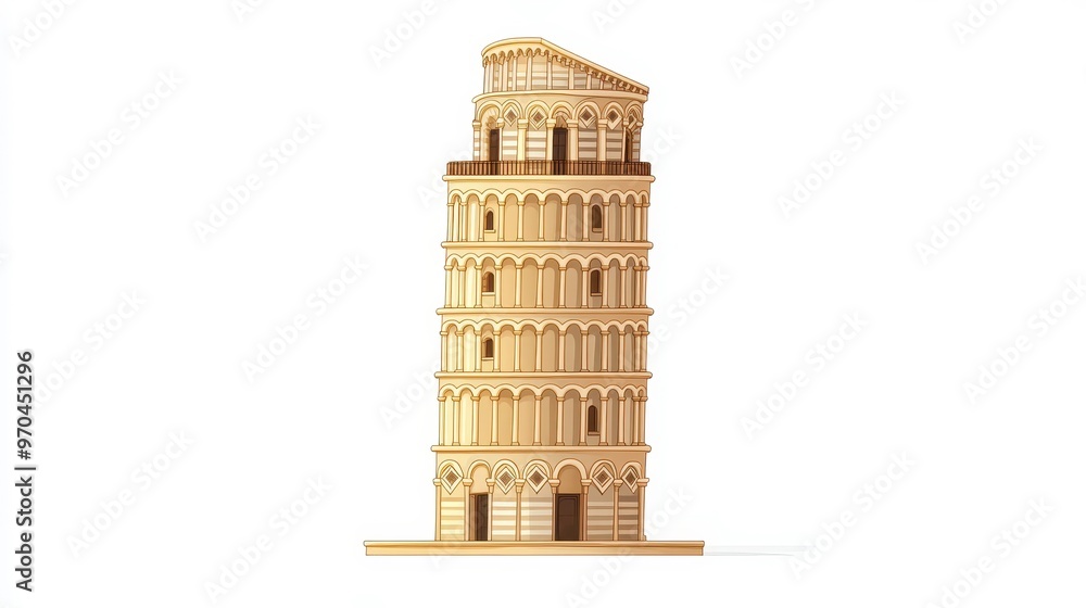 Wall mural leaning tower of pisa (italy) clipart, element, 3d illustration, realistic, isolated on white backgr