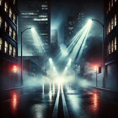 暗い道路の背景、ネオンライト