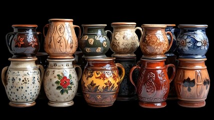 a group of ceramic mugs

