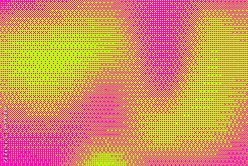 Poster Pink bitmap background with pixel pattern. Dotted retro game pattern gradient. Vector abstract grunge and noise effect. Cyberpunk mosaic wallpaper