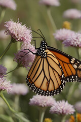 Fototapeta premium Intricate Close-Up of Monarch Butterfly on a Flower, Showcasing Its Graceful Pose