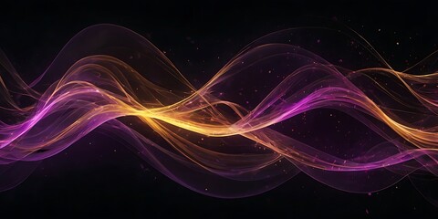Obraz premium Fractal waves of purple and orange hues on black background with small particles around, AI Generated
