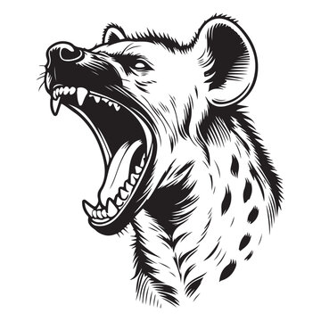 Line art of hyena head roaring cartoon vector