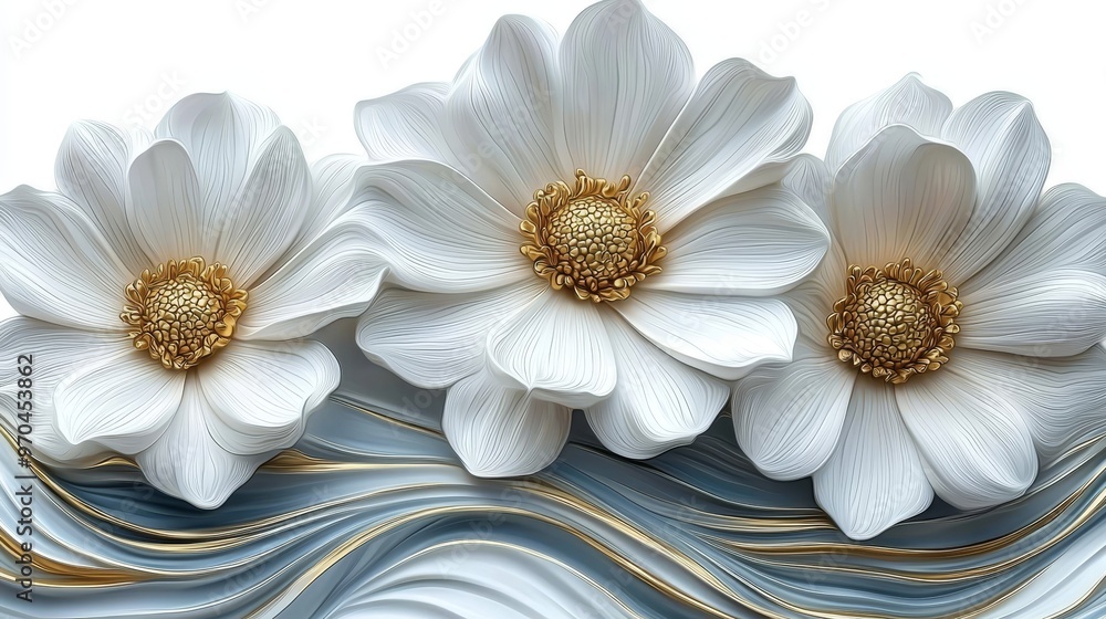 Poster an isolated image of chamomile on a white background, in full depth of field