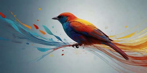 Little colorful bird flying in ad abstract hues different colors combination