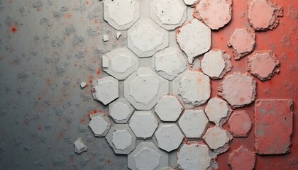 Hexagonal Tiles Pattern Transitioning from Light Gray to Peach with Orange Specks