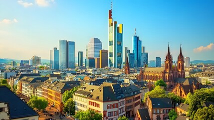 Naklejka premium Modern and Medieval Architecture in Frankfurt, Germany