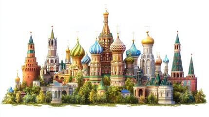 Obraz premium Kremlin (Russia) clipart, element, 3D illustration, realistic, isolated on white background