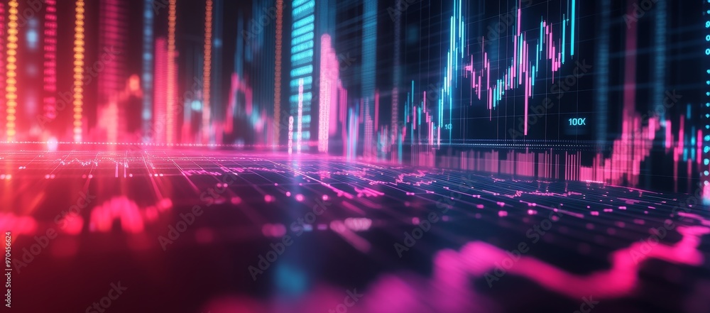 Aufkleber abstract digital screen with glowing lines and a financial chart in the background.