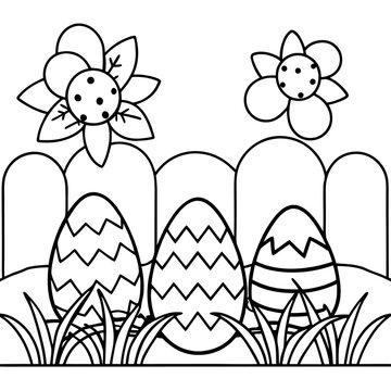 recommend clip art: easter eggs on garden outline coloring book page line art drawing