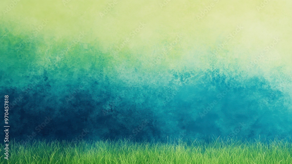Poster a gradient background with a fluid transition from azure blue to grassy green, evoking a sense of na