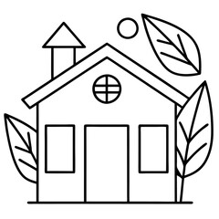 eco house outline coloring book page line art drawing
