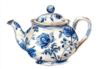 Beautiful blue and white porcelain teapot with floral patterns, perfect for elegant tea settings and vintage decor.