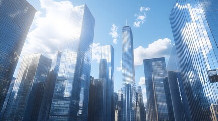 A Low Angle View of Modern Skyscrapers in a City