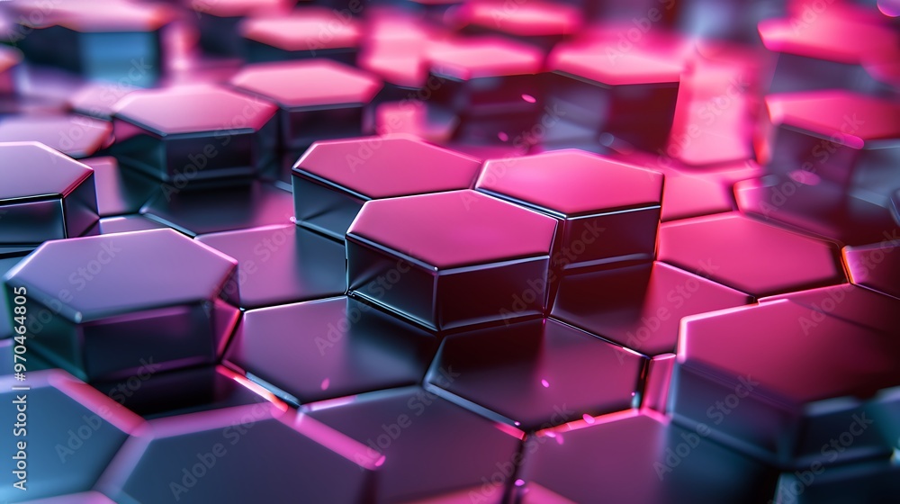 Aufkleber digital hexagon abstract background with intricate details and depth, plain background, copy space, 