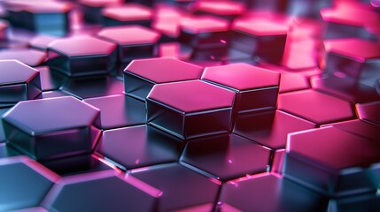Obraz premium Digital Hexagon Abstract Background with Intricate Details and Depth, Plain Background, Copy Space, Hexagon, Abstract