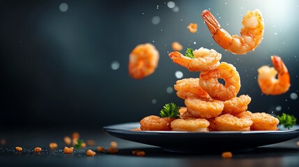 Delicious crispy shrimp served on a plate, garnished with fresh herbs, capturing the essence of gourmet seafood cuisine.