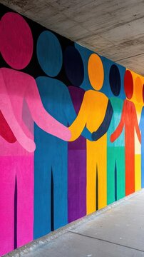 A colorful mural of people helping each other, symbolizing community support, mural, helping, community