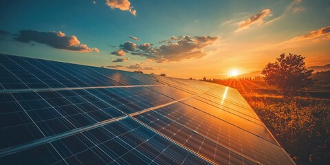 solar panels reflecting sunlight as they power a rural community