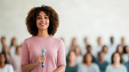 A social worker giving a motivational speech at a community gathering, motivational speech, social worker, gathering