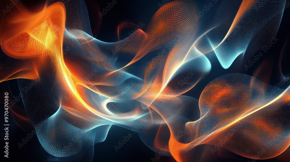 Poster a mesmerizing 3d abstract multicolor visualization with swirling shapes and glowing lines on a dark 
