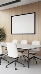 A modern conference room with a digital screen showing a virtual meeting, conference room, digital screen, virtual meeting