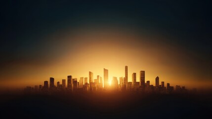 Fototapeta premium Golden Hour Skyline Silhouette of Cityscape at Sunset