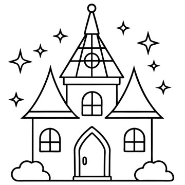 recommend clip art: fairytale house outline coloring book page line art drawing