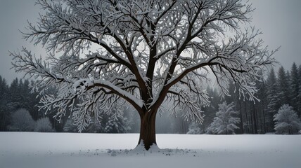 Fototapeta premium Snowy Tree in Winter Landscape