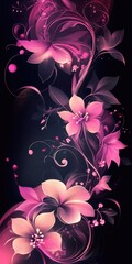 Romantic Spring Decor: Abstract Floral Artwork with Beautiful Pink Flowers and Leaf Decoration