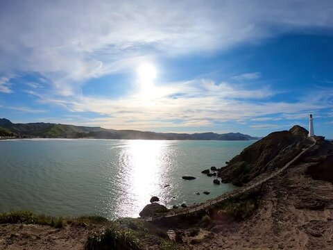 Views of the castlepoint lighthouse at Castlepoint , New Zealand 