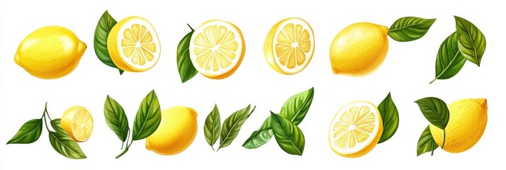 Obraz premium Vibrant Lemon Citrus Collection on Bright White Background