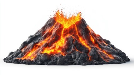 Volcanic eruption clipart, element, 3D illustration, realistic, isolated on white background