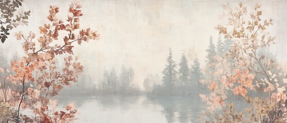 Serene landscape featuring autumn foliage and a tranquil lake, evoking calmness and the beauty of nature's changing seasons.