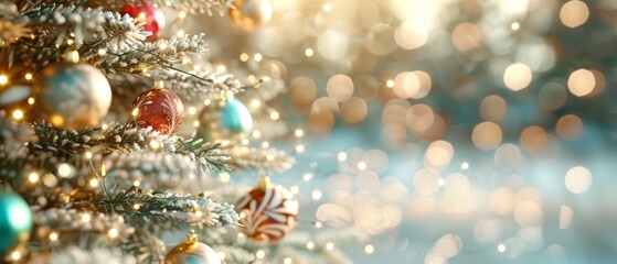 Fototapeta premium A Glowing Christmas Tree adorned with Twinkling Lights in a Festive Living Room during the Holiday Season