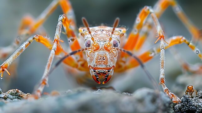 Assassin bug wearing ant carcasses as camouflage, macro view: An assassin bug wears the carcasses of ants as camouflage, blending seamlessly into its surroundings in this chilling yet fascinating 