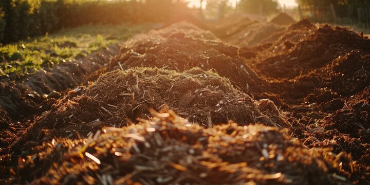 Composting Windrows of Organic Waste for Fertilizer Production