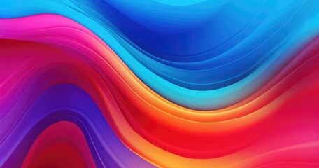 A vibrant abstract design featuring flowing waves of color in shades of blue, pink, and orange, creating a dynamic visual effect.