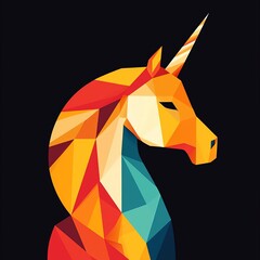 Obraz premium Geometric abstract unicorn illustration with vibrant colors.